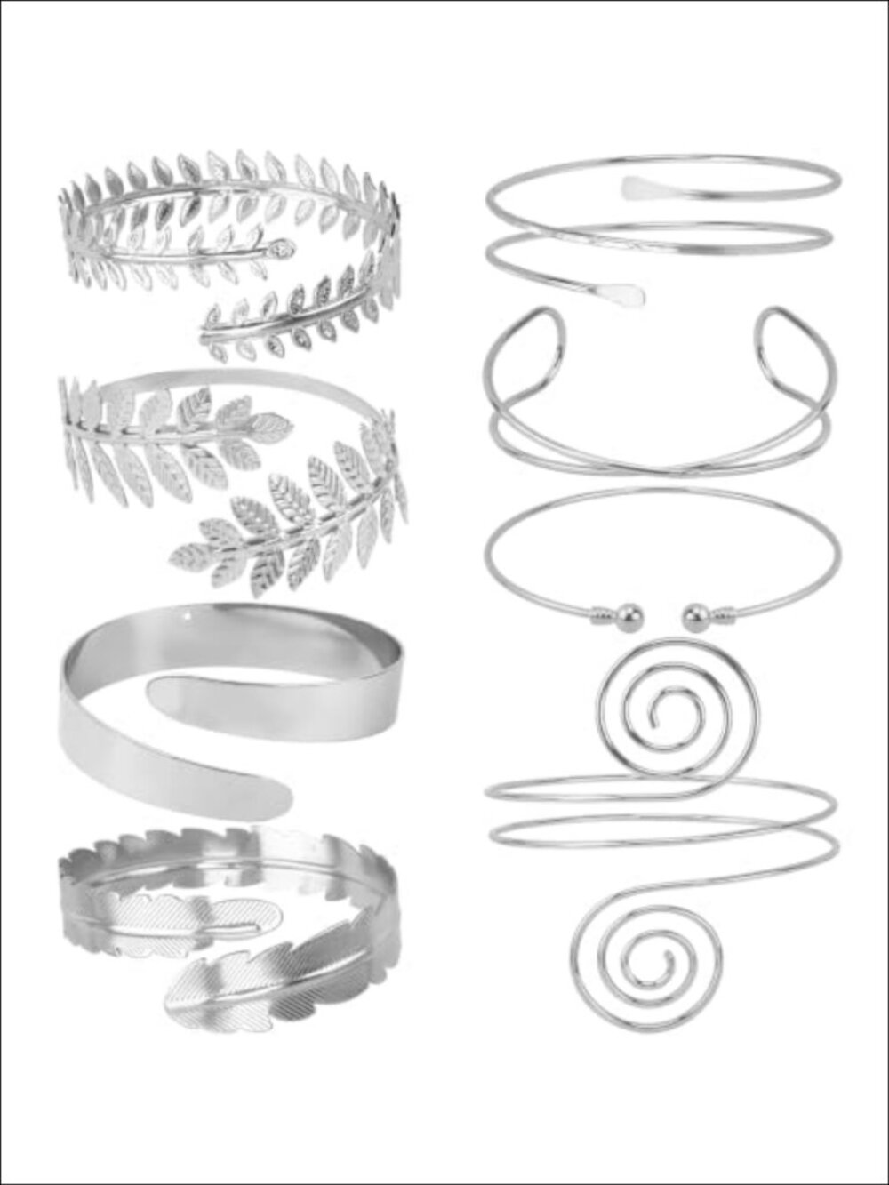 8 Pc Arm Cuff Set Upper Arm Bracelets Flexible Metal Cuffs Greek Leaf Spiral